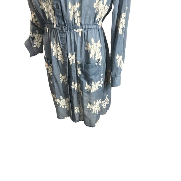 New York & Company Embroidered Floral Gauzy Denim Blue and White Dress - Picture 8 of 14